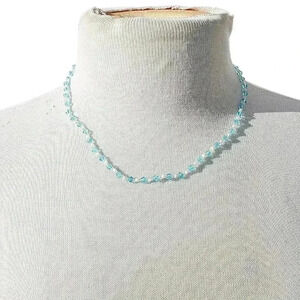 NEW Dainty Artisan Blue & White Crystal Beaded Short Strand Handmade Necklace